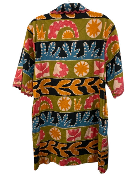 Oliphant Size L Black & Multi Cotton Abstract Print 1/2 Sleeve 1/2 Button Dress Black & Multi / L