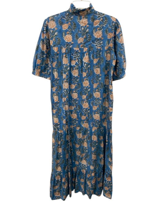 Saule Parc Size M Blue & Orange Cotton Floral 1/2 Balloon Sleeve Dress Blue & Orange / M
