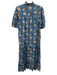 Saule Parc Size M Blue & Orange Cotton Floral 1/2 Balloon Sleeve Dress Blue & Orange / M