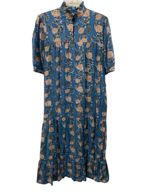 Saule Parc Size M Blue & Orange Cotton Floral 1/2 Balloon Sleeve Dress Blue & Orange / M