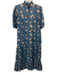Saule Parc Size M Blue & Orange Cotton Floral 1/2 Balloon Sleeve Dress Blue & Orange / M