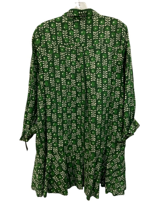 Livro Size L Green & Cream Cotton Abstract Floral Long Sleeve 1/2 Button Dress Green & Cream / L