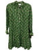 Livro Size L Green & Cream Cotton Abstract Floral Long Sleeve 1/2 Button Dress Green & Cream / L