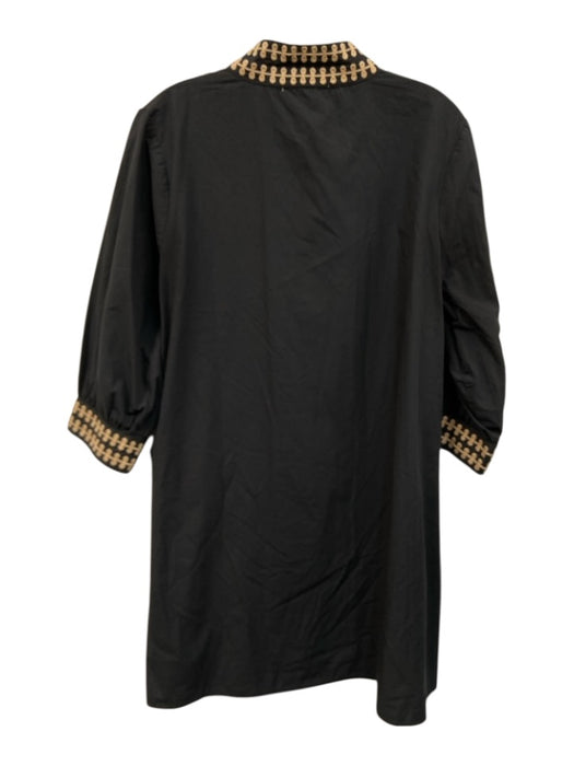 Navy Bleu Size L Black & Beige Cotton Embroidered 3/4 Sleeve V Neck Shift Dress Black & Beige / L