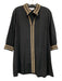 Navy Bleu Size L Black & Beige Cotton Embroidered 3/4 Sleeve V Neck Shift Dress Black & Beige / L