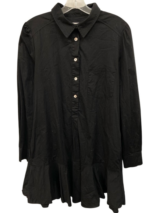 Tuckernuck Size L Black Cotton Blend Long Sleeve 1/2 Button Collared Dress Black / L