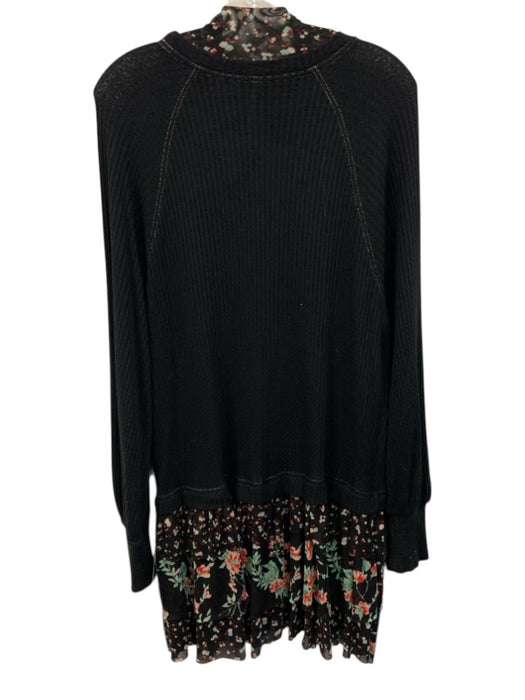 Free People Size M Black, Red & Green Viscose Blend Waffle Knit Mock Neck Dress Black, Red & Green / M