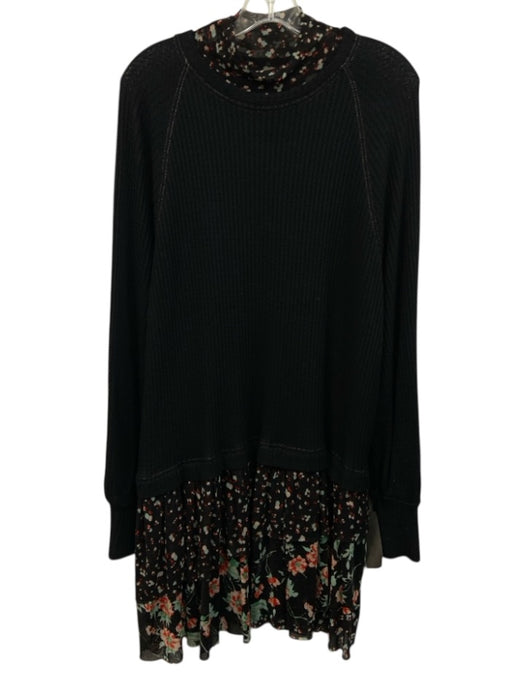 Free People Size M Black, Red & Green Viscose Blend Waffle Knit Mock Neck Dress Black, Red & Green / M