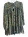 Zara Size S Green Polyester Tie V Neck Long Sleeve Paisley Knee length Dress Green / S