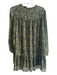 Zara Size S Green Polyester Tie V Neck Long Sleeve Paisley Knee length Dress Green / S
