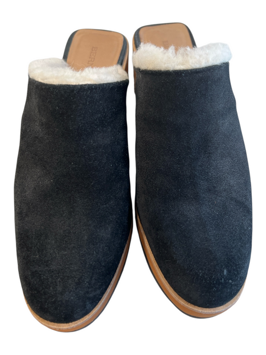 Bernardo Shoe Size 7.5 Black Leather Wood Sole Almond Toe Fleece Platform Shoes Black / 7.5