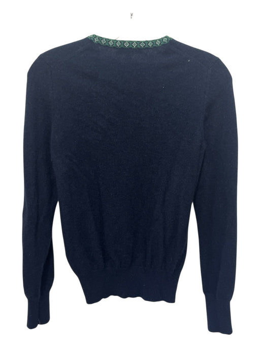 Ann Mashburn Size S Navy & Green Cashmere Long Sleeve Neck Detail Sweater Navy & Green / S
