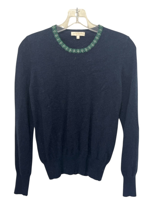 Ann Mashburn Size S Navy & Green Cashmere Long Sleeve Neck Detail Sweater Navy & Green / S