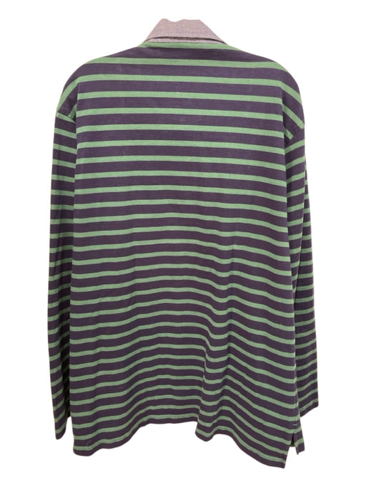 Sid Mashburn Size XXL Navy & Green Cotton Striped Polo Men's Long Sleeve Shirt Navy & Green / XXL