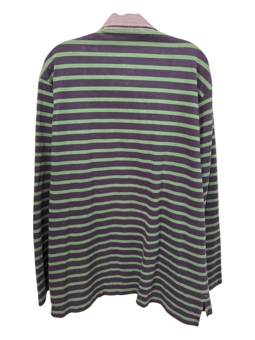 Sid Mashburn Size XXL Navy & Green Cotton Striped Polo Men's Long Sleeve Shirt Navy & Green / XXL