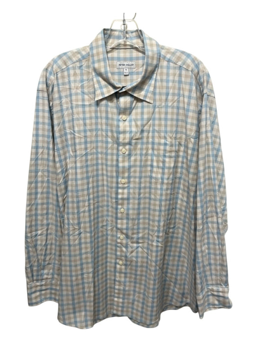 Peter Millar Size XL Beige & Light Blue Print Cotton Blend Long Sleeve Shirt Beige & Light Blue Print / XL