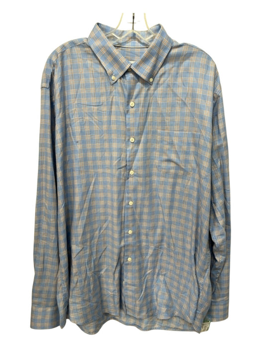 Peter Millar Size XL Light Blue & Orange Print Cotton Blend Long Sleeve Shirt Light Blue & Orange Print / XL