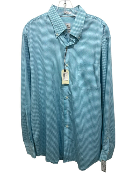 Peter Millar NWT Size L Blue & White Cotton Plaid Button Down Long Sleeve Shirt Blue & White / L