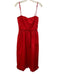 Ganni Size 38 Red Cotton Spaghetti Strap Ruffles Gathered Midi Dress Red / 38
