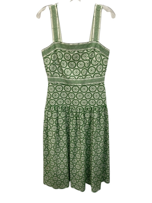 Shoshanna Size 6 Green & White Polyester Blend Sleeveless Tiered Midi Dress Green & White / 6
