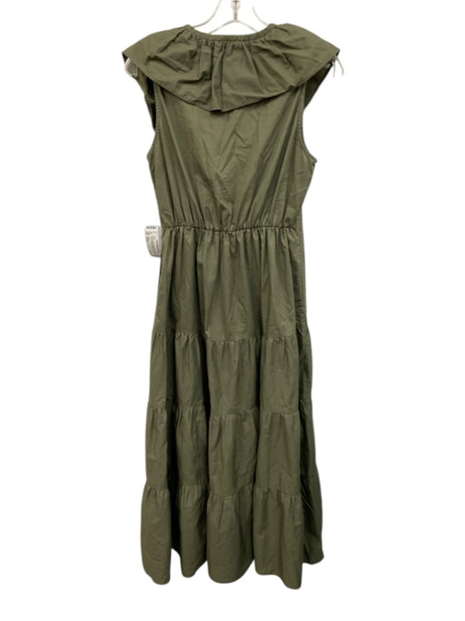XiRENA Size Small Olive Green Cotton Ruffle Cap Sleeve V Neck Tiered Midi Dress Olive Green / Small