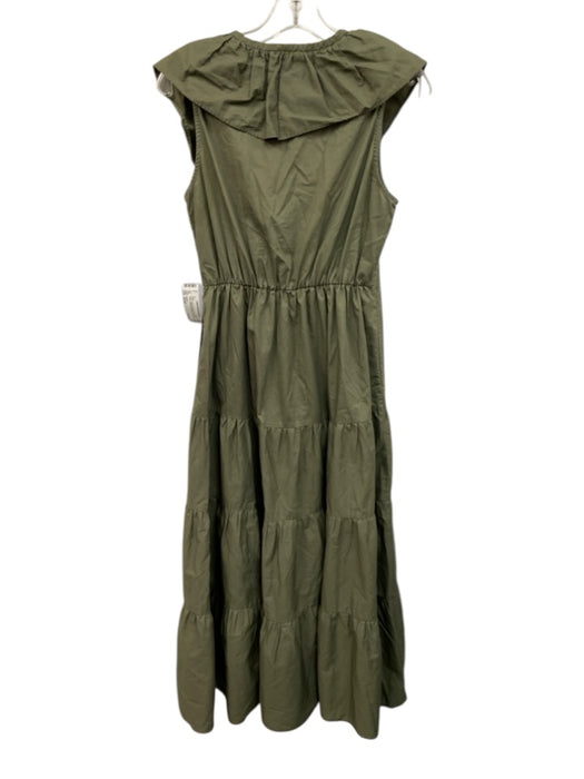 XiRENA Size Small Olive Green Cotton Ruffle Cap Sleeve V Neck Tiered Midi Dress Olive Green / Small