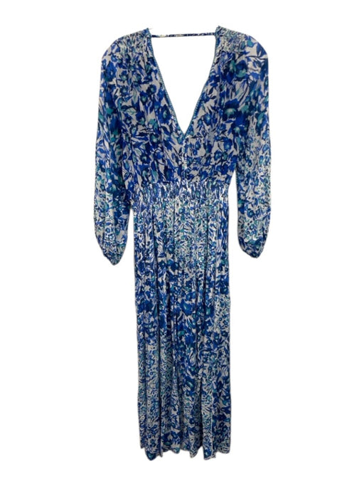 Poupette St. Barth Size Medium Blue, White, Teal Viscose Long Sleeve Maxi Dress Blue, White, Teal / Medium