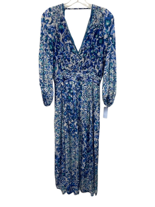 Poupette St. Barth Size Medium Blue, White, Teal Viscose Long Sleeve Maxi Dress Blue, White, Teal / Medium