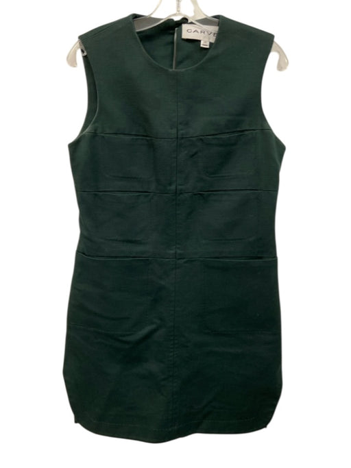 Carven Size 42 Dark Green Cotton Sleeveless Paneled Back Keyhole Dress Dark Green / 42