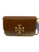 Tory Burch Tan & beige Leather & Wicker Flap Logo Chain Strap Clutch Bag Tan & beige / Mini