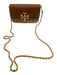 Tory Burch Tan & beige Leather & Wicker Flap Logo Chain Strap Clutch Bag Tan & beige / Mini