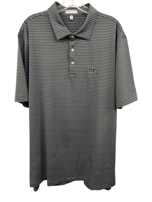 Peter Millar Size XL Gray & White Synthetic Striped Polo Athleisure Short Sleeve Gray & White / XL