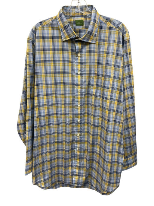 Sid Mashburn Size XL Blue & Yellow Cotton Plaid Button Up Long Sleeve Shirt Blue & Yellow / XL