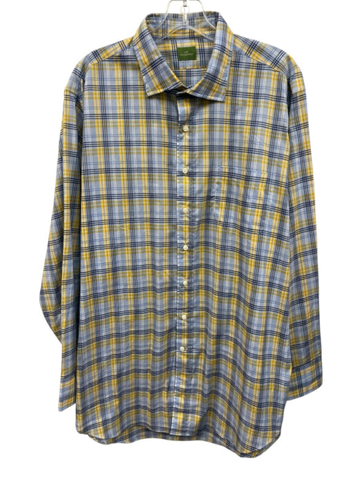 Sid Mashburn Size XL Blue & Yellow Cotton Plaid Button Up Long Sleeve Shirt Blue & Yellow / XL