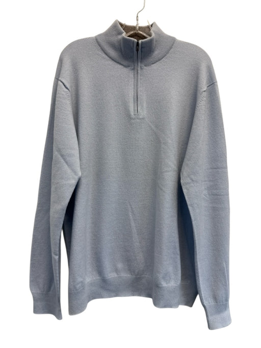 Johnstons of Elgin Size XL Light blue Cashmere Solid Quarter Zip Men's Sweater Light blue / XL