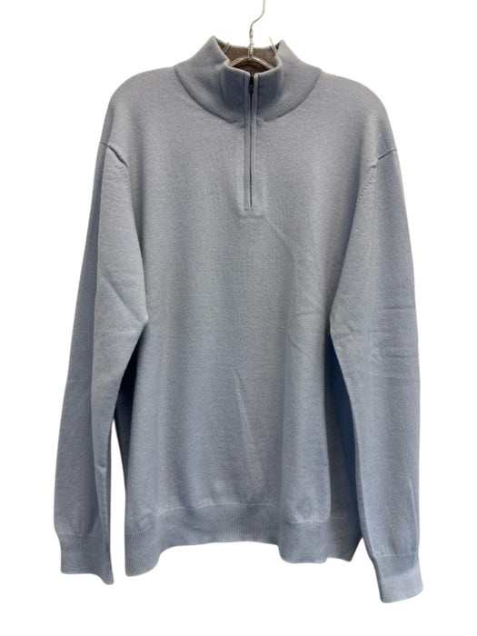 Johnstons of Elgin Size XL Light blue Cashmere Solid Quarter Zip Men's Sweater Light blue / XL