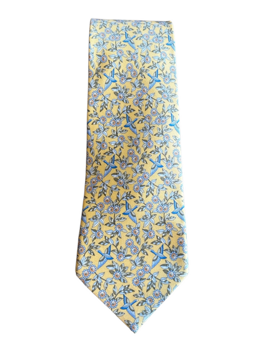 Ferragamo Yellow & Blue Silk Floral Men's Ties Yellow & Blue