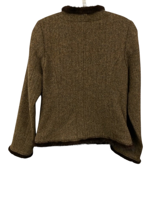 Ann Mashburn Size M Brown, Tan & Olive Wool Mink Fur Trim Tweed Jacket Brown, Tan & Olive / M