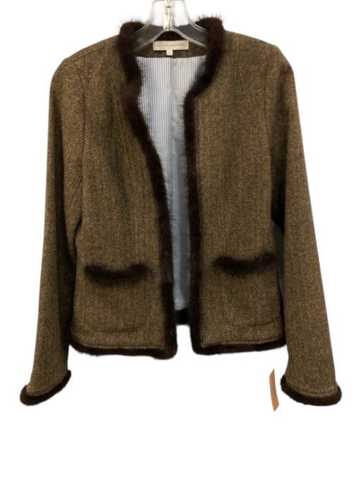 Ann Mashburn Size M Brown, Tan & Olive Wool Mink Fur Trim Tweed Jacket Brown, Tan & Olive / M