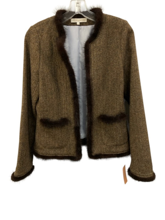 Ann Mashburn Size M Brown, Tan & Olive Wool Mink Fur Trim Tweed Jacket Brown, Tan & Olive / M
