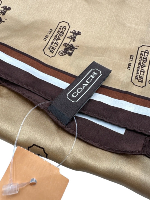 Coach Tan, White & Brown Silk Square Logo Striped Detail scarf Tan, White & Brown / Medium