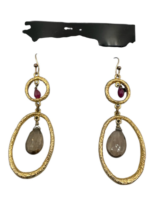 Alexis Bittar Gold, Red & Brown Gold Tone Metal Smokey Quartz Circle Earrings Gold, Red & Brown