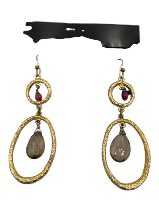 Alexis Bittar Gold, Red & Brown Gold Tone Metal Smokey Quartz Circle Earrings Gold, Red & Brown