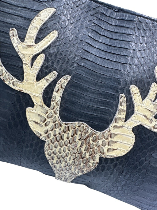 Taxidermy Black & Cream Snake Leather Deer Zip Close Clutch Bag Black & Cream / Small