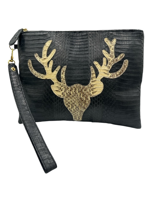 Taxidermy Black & Cream Snake Leather Deer Zip Close Clutch Bag Black & Cream / Small