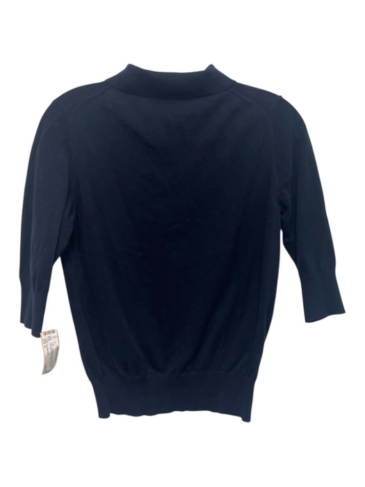 Ann Mashburn Size S Navy Blue Cotton Knit Short Sleeve Ribbed Hem Polo Top Navy Blue / S