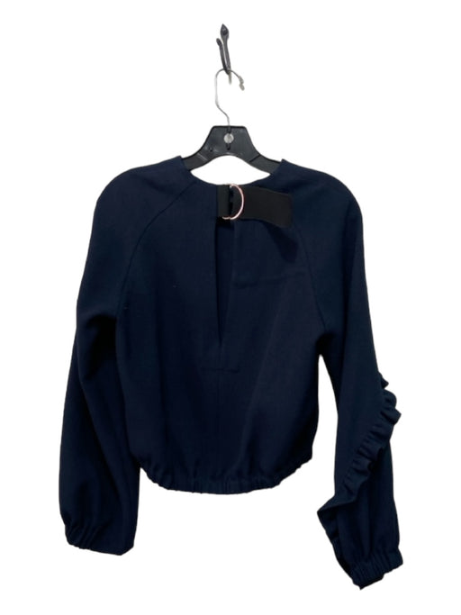 Tibi Size Small Navy Blue Polyester Ruffle Detail Long Sleeve D-Buckle Top Navy Blue / Small