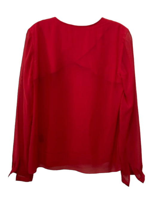 Tibi Size 4 Red Silk V Neck Long Sleeve Top Red / 4