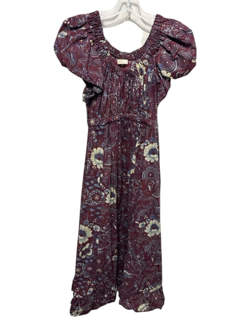 Ulla Johnson Size 4 maroon red, blue, yellow Cotton Gathered Midi Dress maroon red, blue, yellow / 4