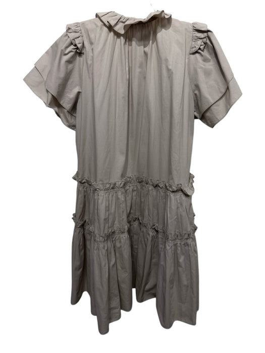 Hunter Bell Size XS Khaki Beige Cotton Tie Neck Ruffle Trim Knee length Dress Khaki Beige / XS